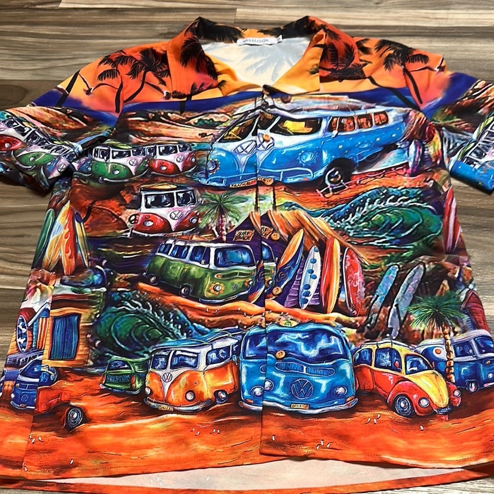 Men's MissLook Volkswagon VW Van Hawaiian shirt Rayon Tiki Man Cave Retro S